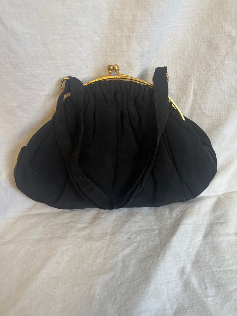 BOGO Classic Black Ruched Handbag with Gold Frame